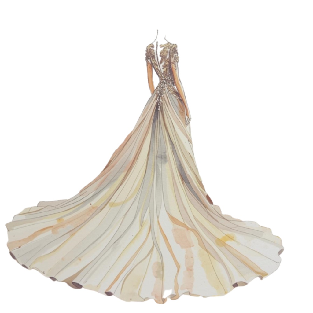 水彩フリルウェディングドレス クリップアートセット(全30点)| Watercolor Frilly Wedding Dress Clipart Set (30 PNGs)