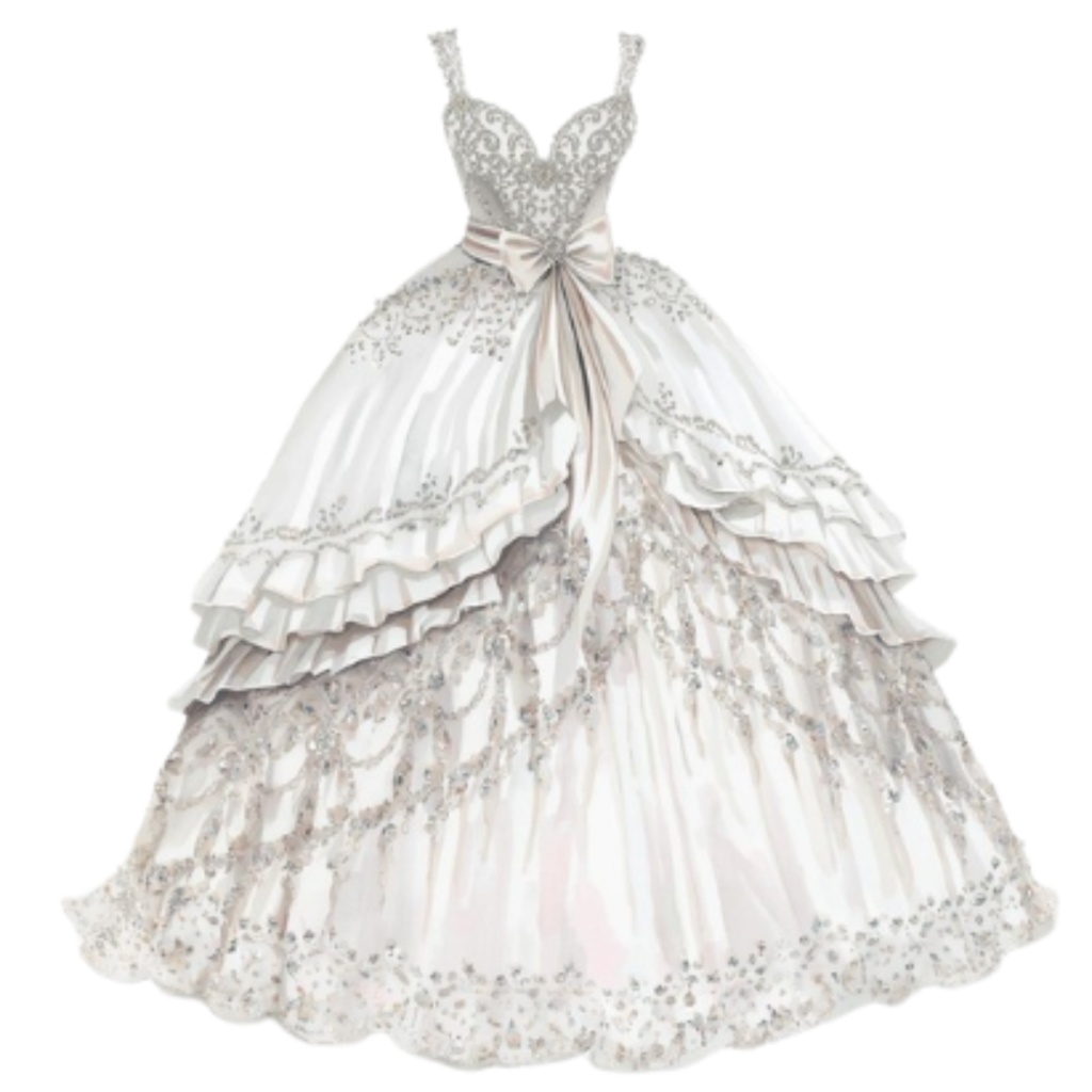 水彩フリルウェディングドレス クリップアートセット(全30点)| Watercolor Frilly Wedding Dress Clipart Set (30 PNGs)