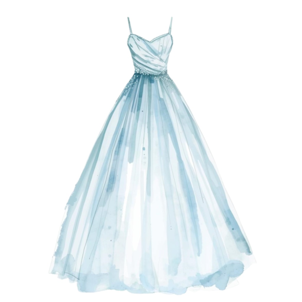 水彩フリルウェディングドレス クリップアートセット(全30点)| Watercolor Frilly Wedding Dress Clipart Set (30 PNGs)