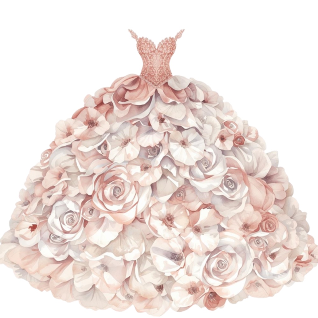 水彩フリルウェディングドレス クリップアートセット(全30点)| Watercolor Frilly Wedding Dress Clipart Set (30 PNGs)