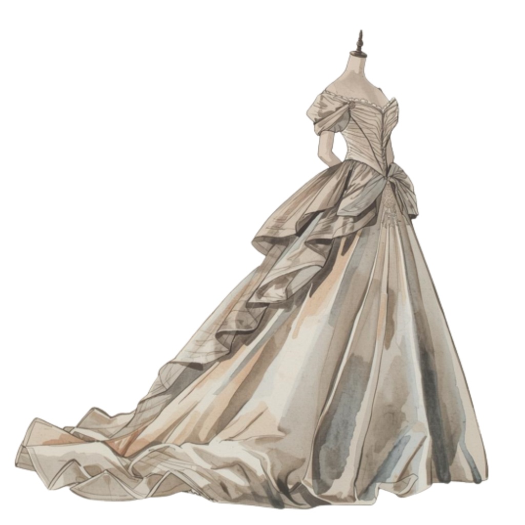 水彩フリルウェディングドレス クリップアートセット(全30点)| Watercolor Frilly Wedding Dress Clipart Set (30 PNGs)