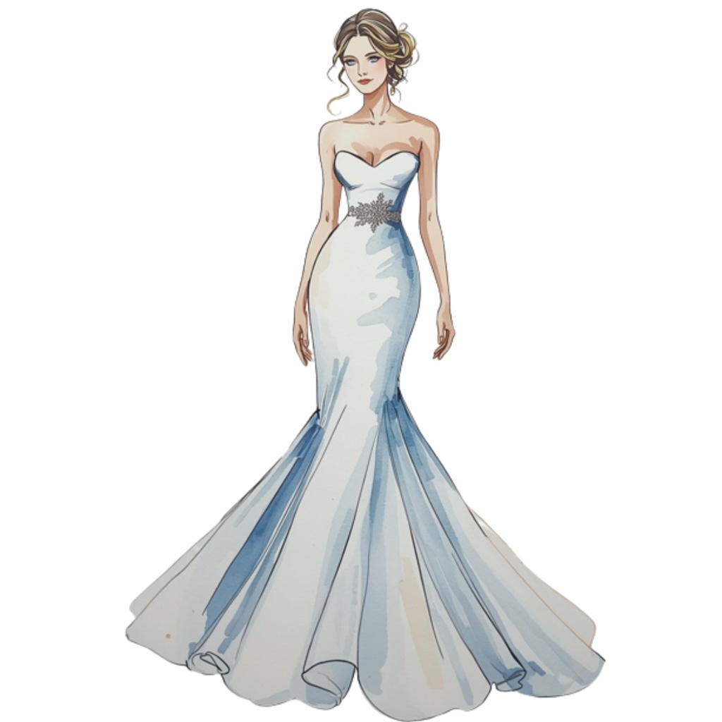 水彩フリルウェディングドレス クリップアートセット(全30点)| Watercolor Frilly Wedding Dress Clipart Set (30 PNGs)