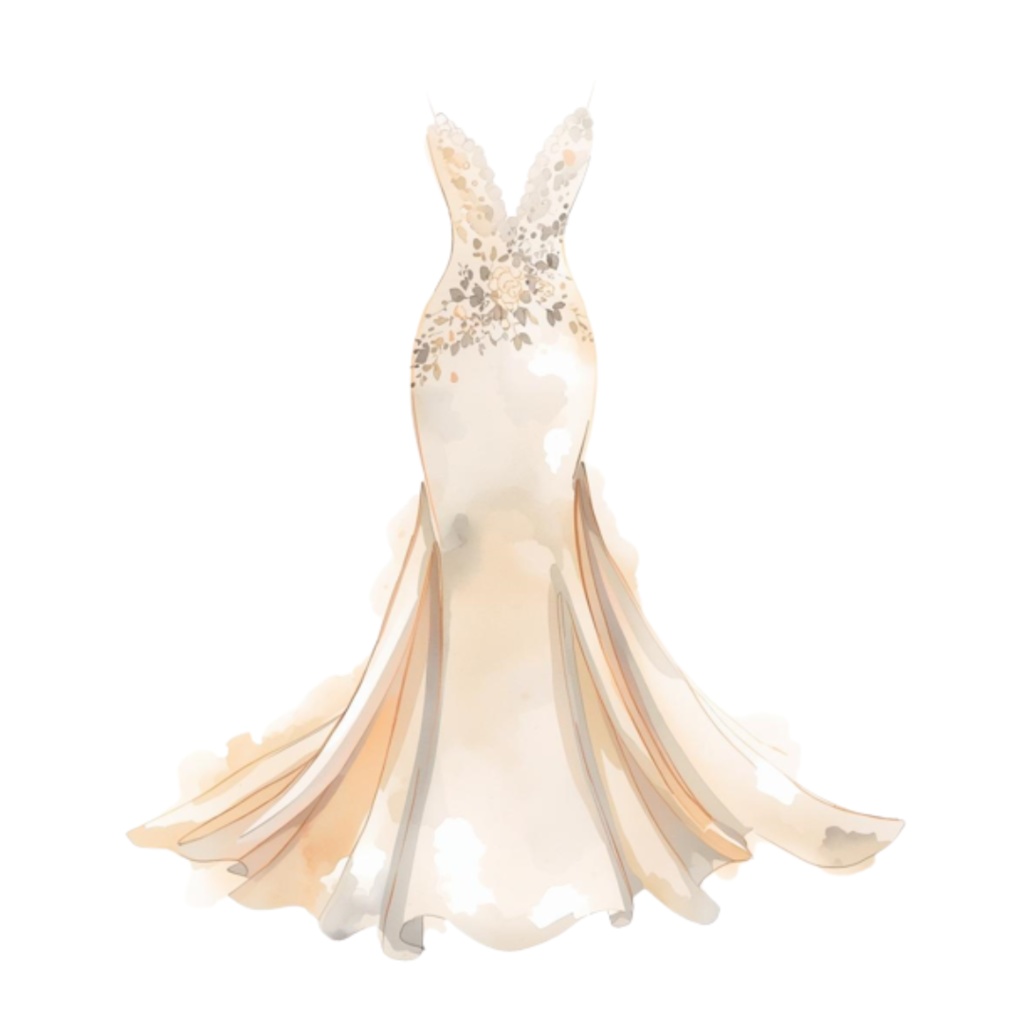 水彩フリルウェディングドレス クリップアートセット(全30点)| Watercolor Frilly Wedding Dress Clipart Set (30 PNGs)