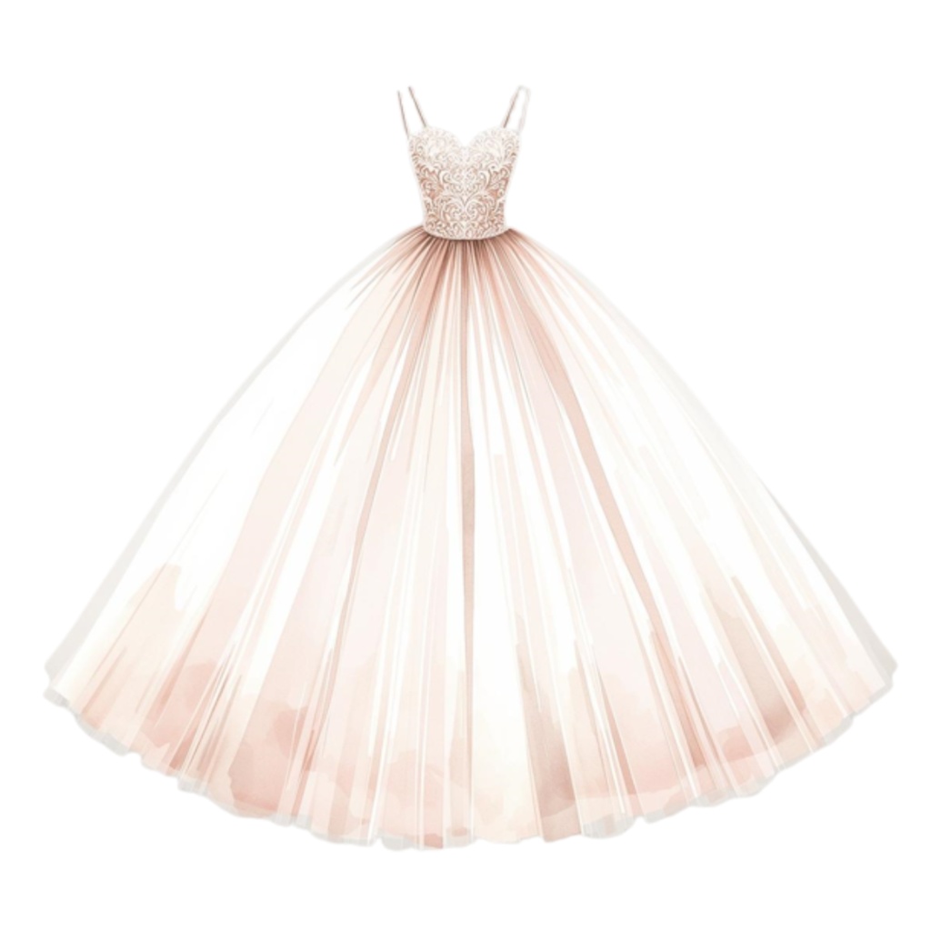 水彩フリルウェディングドレス クリップアートセット(全30点)| Watercolor Frilly Wedding Dress Clipart Set (30 PNGs)