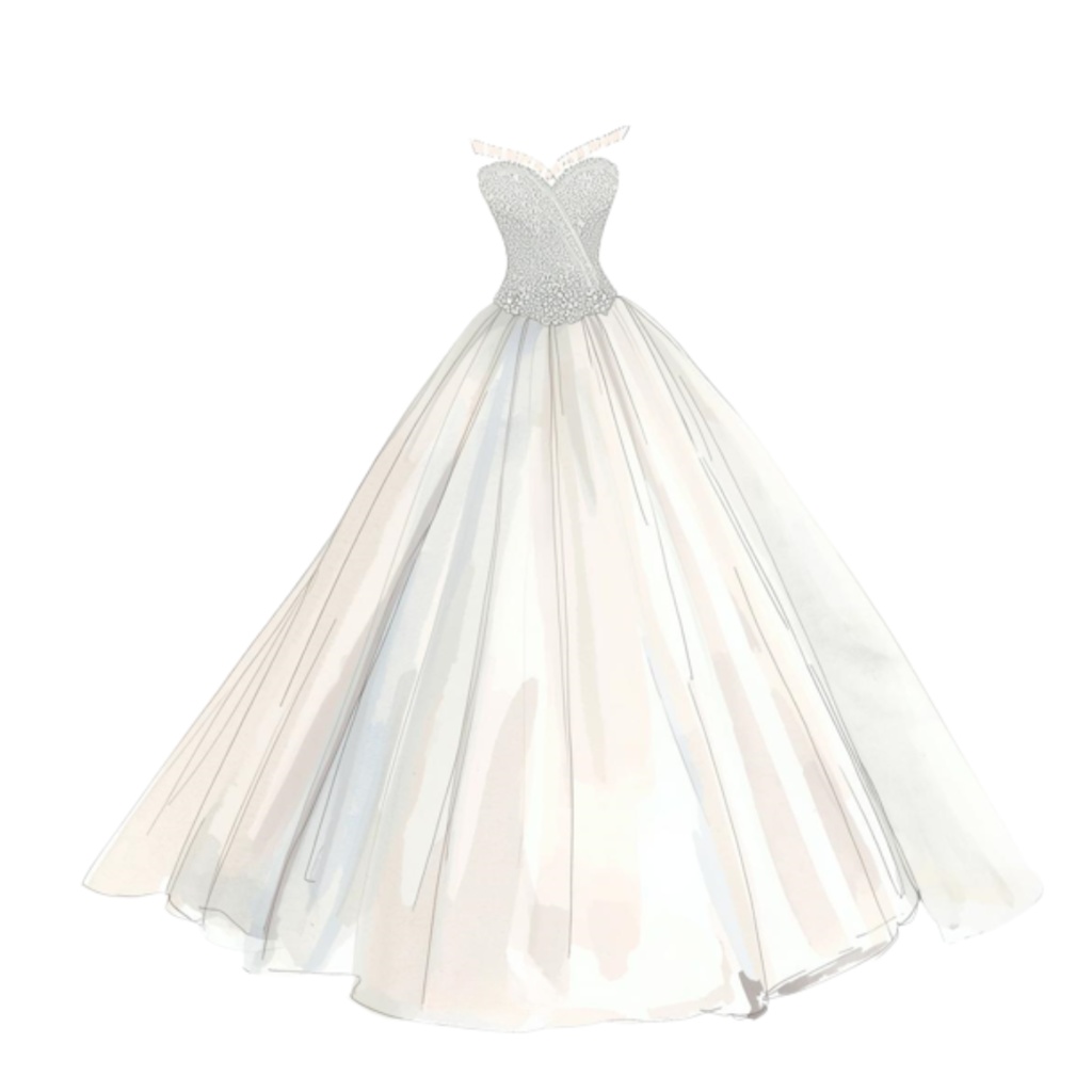 水彩フリルウェディングドレス クリップアートセット(全30点)| Watercolor Frilly Wedding Dress Clipart Set (30 PNGs)