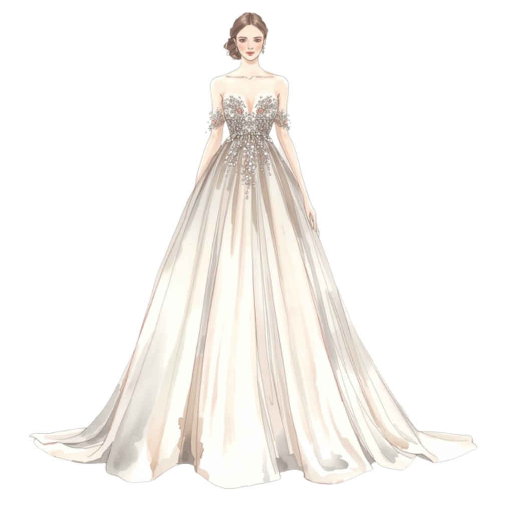 水彩フリルウェディングドレス クリップアートセット(全30点)| Watercolor Frilly Wedding Dress Clipart Set (30 PNGs)