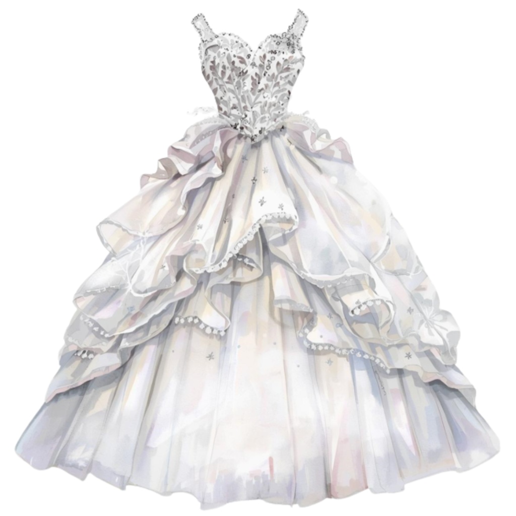 水彩フリルウェディングドレス クリップアートセット(全30点)| Watercolor Frilly Wedding Dress Clipart Set (30 PNGs)