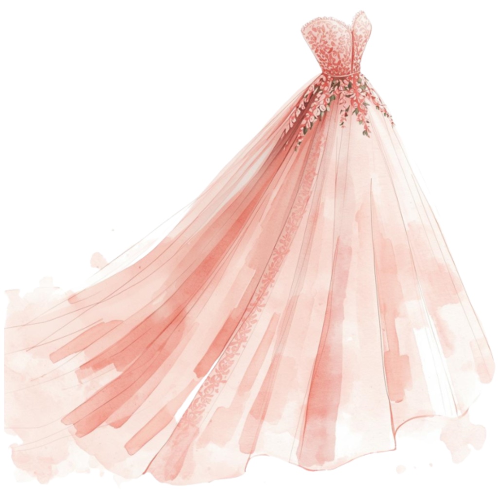 水彩フリルウェディングドレス クリップアートセット(全30点)| Watercolor Frilly Wedding Dress Clipart Set (30 PNGs)