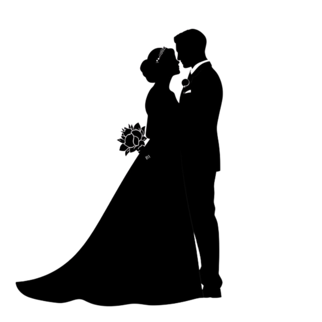 新郎新婦シルエット クリップアートセット(全13点)|Wedding Couple Silhouette Clipart Set (13 PNGs)