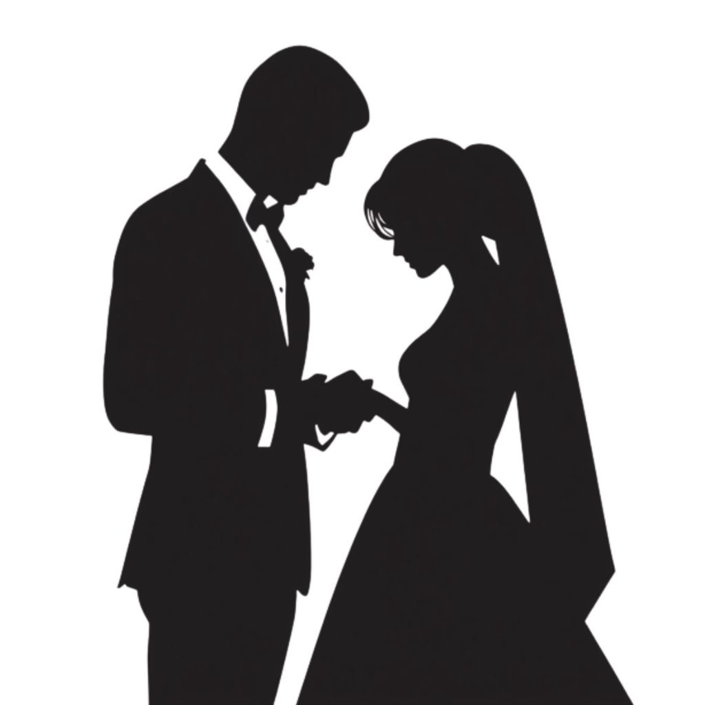 新郎新婦シルエット クリップアートセット(全13点)|Wedding Couple Silhouette Clipart Set (13 PNGs)