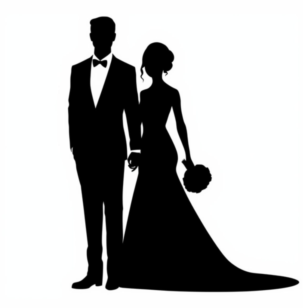 新郎新婦シルエット クリップアートセット(全13点)|Wedding Couple Silhouette Clipart Set (13 PNGs)