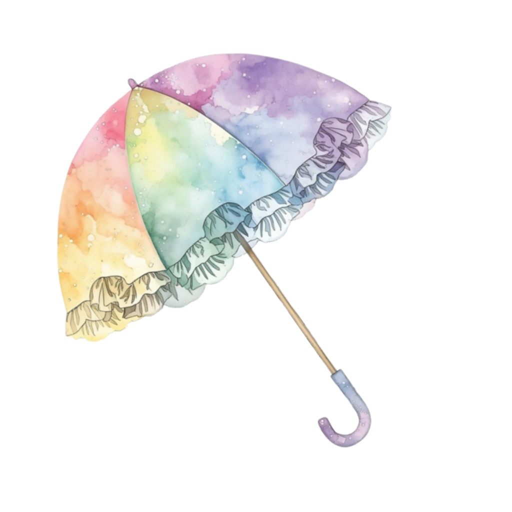 水彩風 フリル傘 コレクション(全12点 PNG)|Watercolor Frilled Umbrella Clipart Collection (12 PNGs)
