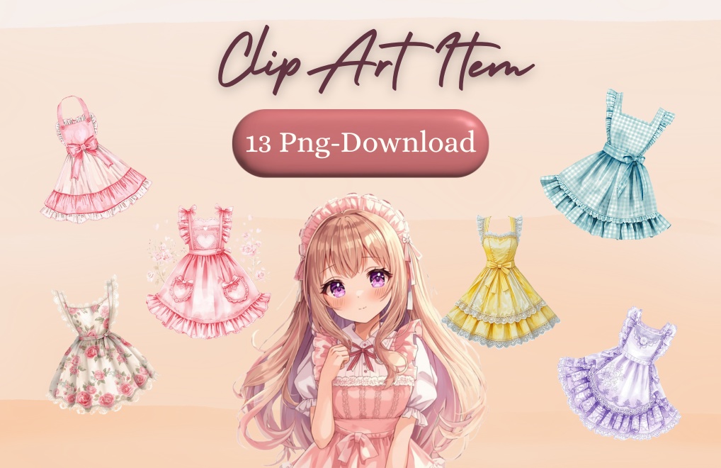 🌸 水彩風 フリルエプロン コレクション（全13種類）|  Watercolor Frilly Apron Collection (13 PNGs)