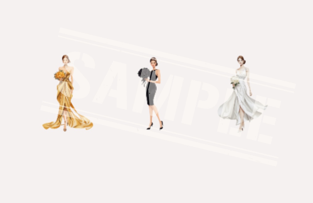 花束とドレスのエレガントイラスト 12色セット