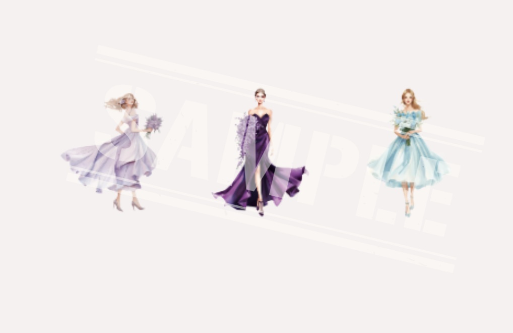 花束とドレスのエレガントイラスト 12色セット