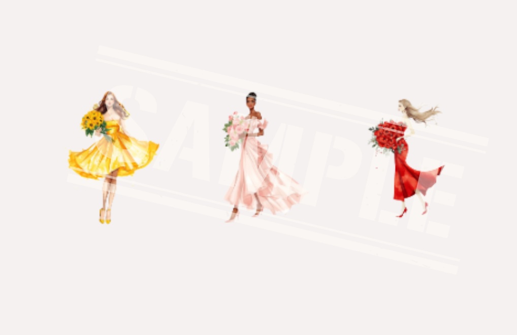 花束とドレスのエレガントイラスト 12色セット