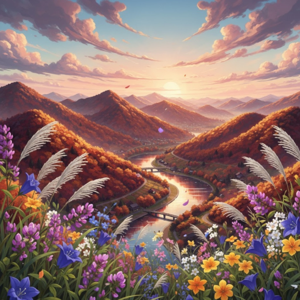 【秋の絶景】紅葉・夕焼け・収穫の風景イラスト素材集 12点