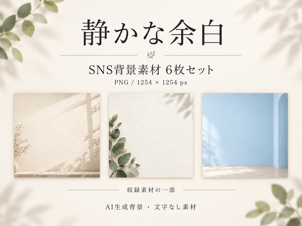 静かな余白｜SNS背景素材6枚セット・商用利用可【AI生成】