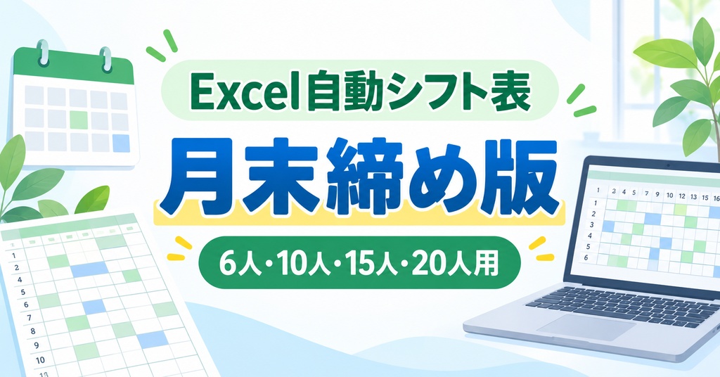Excel自動シフト表｜月末締め版（6人・10人・15人・20人用）