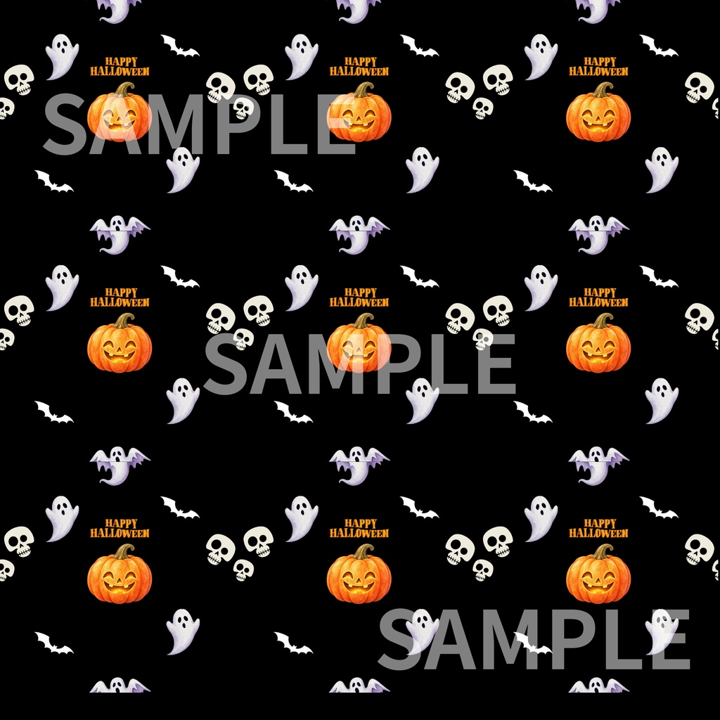 ハロウィンデジタルペーパー5柄セット|黒猫・おばけ・かぼちゃ