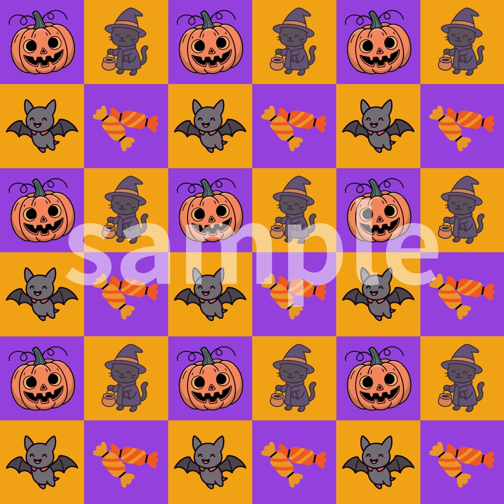 ハロウィン市松模様デジタルペーパー 5柄セット|Halloween Checkerboard