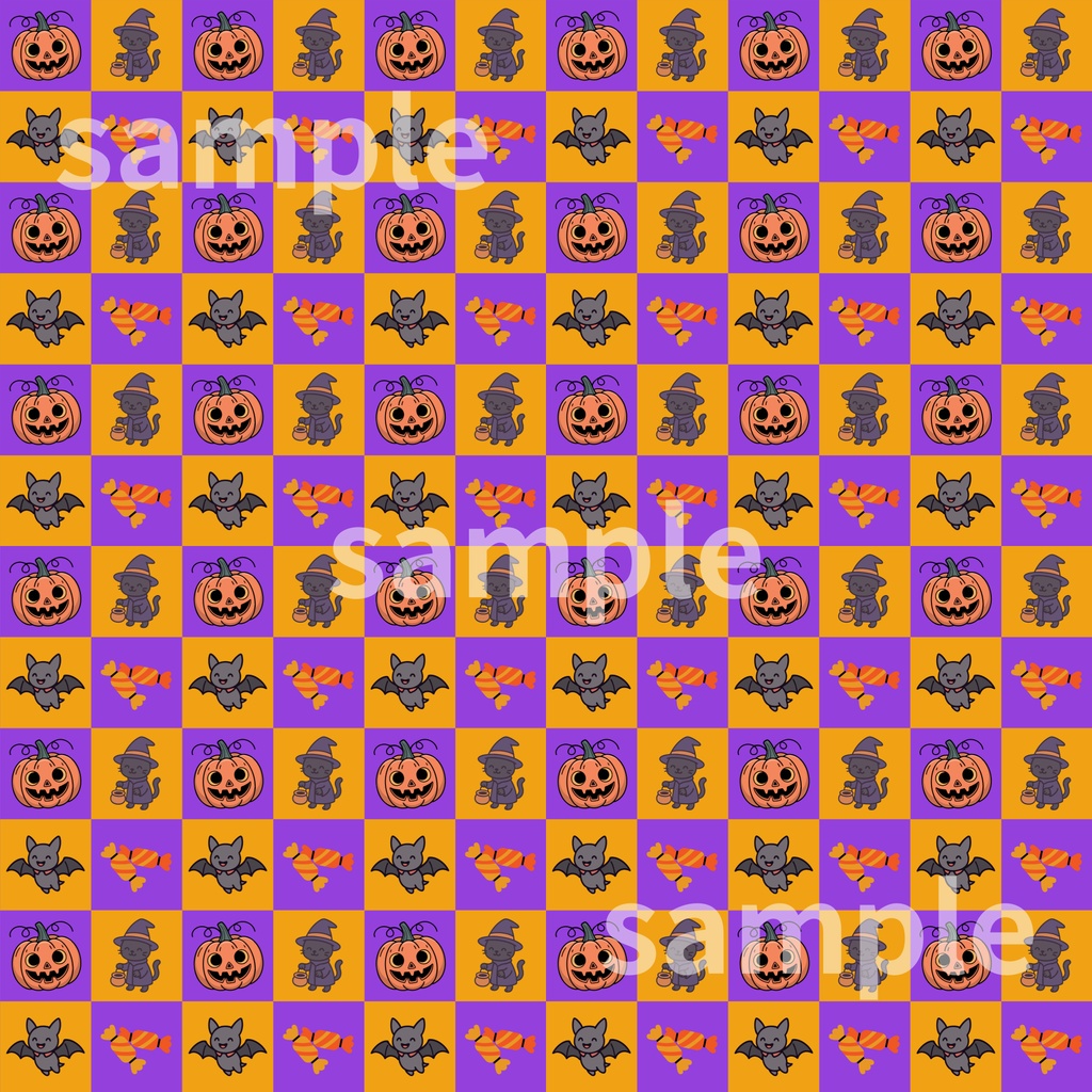 ハロウィン市松模様デジタルペーパー 5柄セット|Halloween Checkerboard