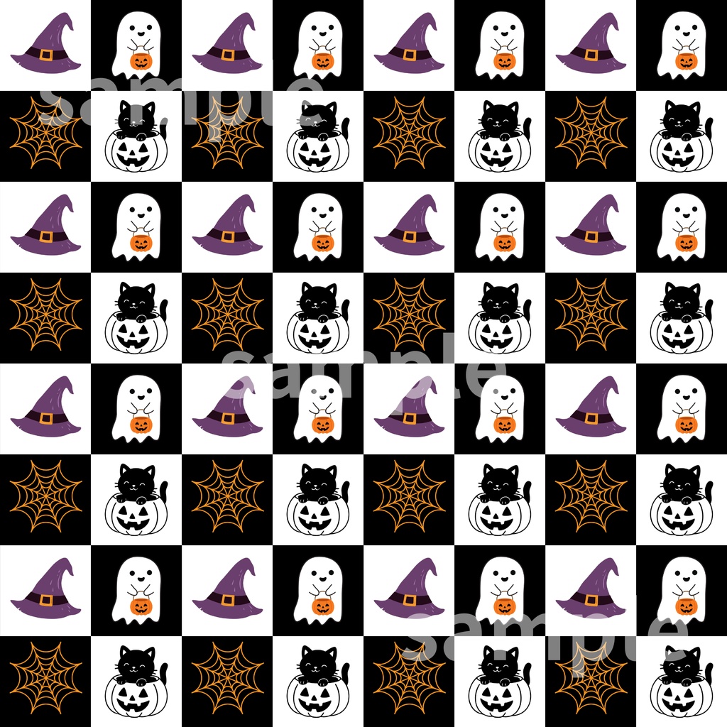 ハロウィン市松模様デジタルペーパー 5柄セット|Halloween Checkerboard
