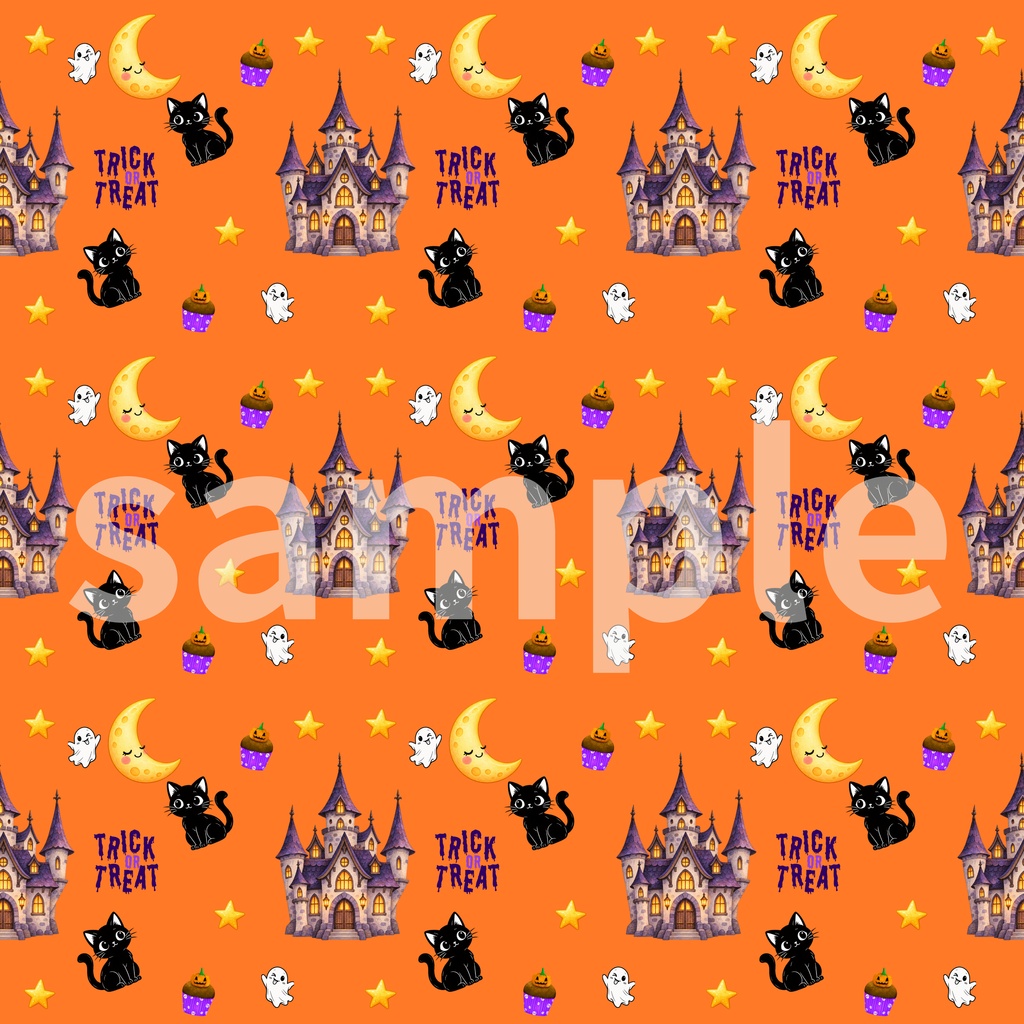 ポップでかわいいハロウィン デジタルペーパー5柄セット|おばけ・黒猫・キャンディー