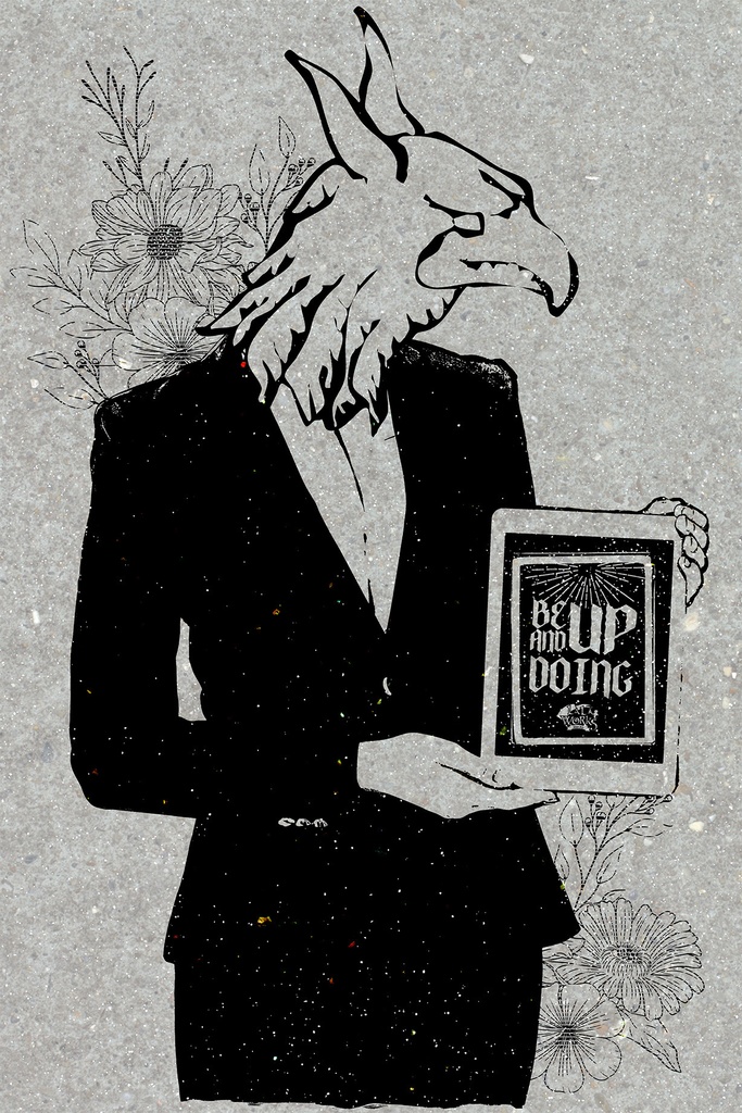 lala works Tシャツ タブレットを持つ鳥女