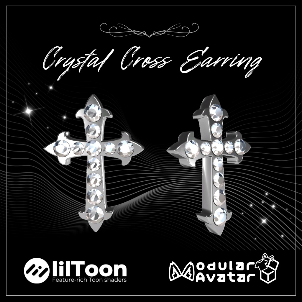 【期間限定無料】【MA対応】Crystal Cross Earring/クリスタルクロスピアス【VRChat想定】