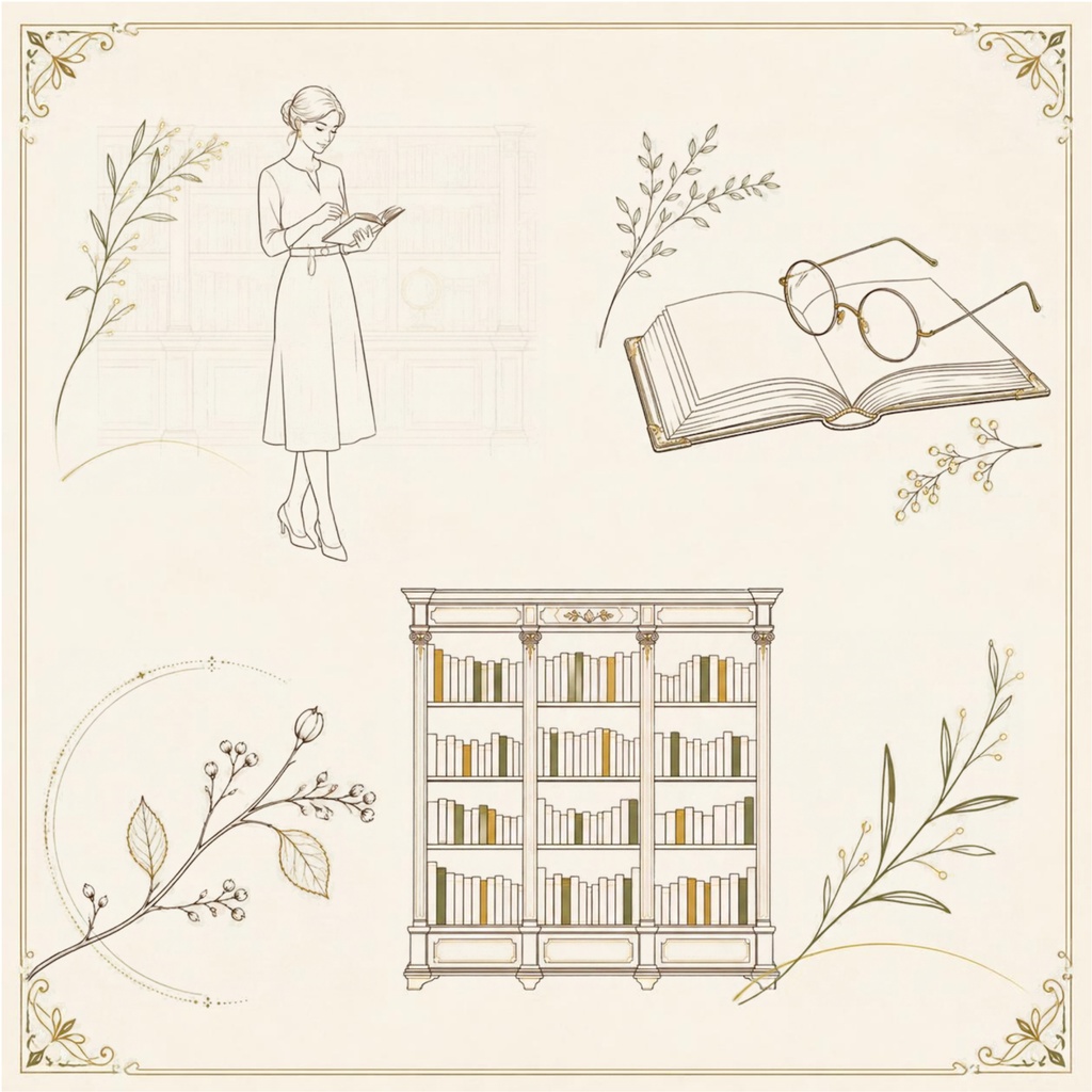 秋の読書時間|ヨーロッパアンティーク風 デジタルペーパー 4枚セット|シームレスパターン