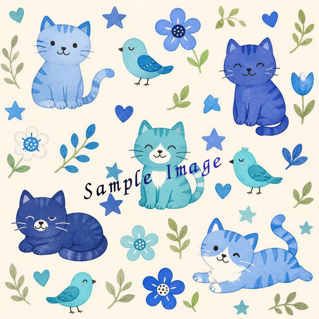 にゃんこいっぱい!猫のシームレスデジタルペーパー15枚セット