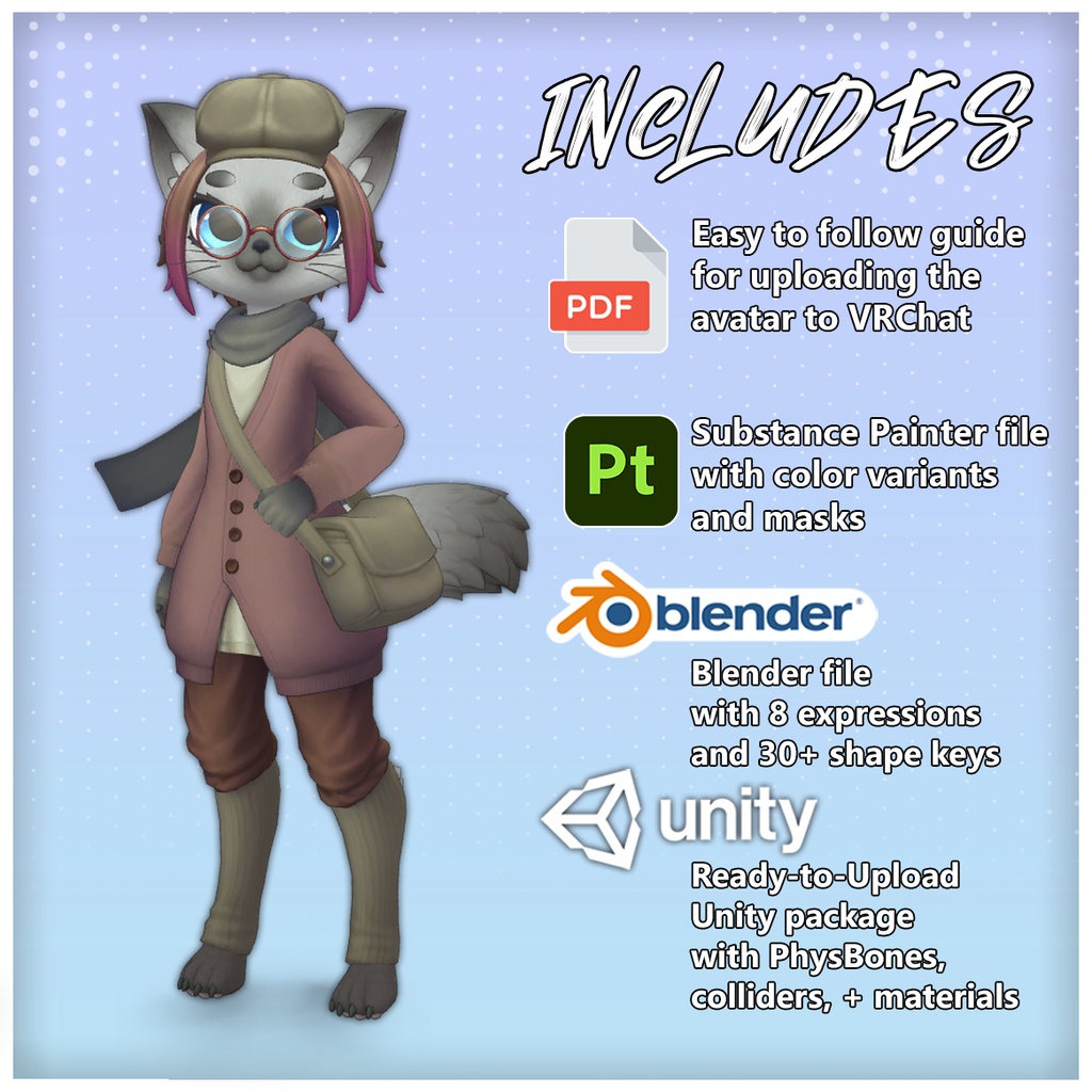 VRChat向け3Dオリジナルモデル「Polycat Mori Kei」