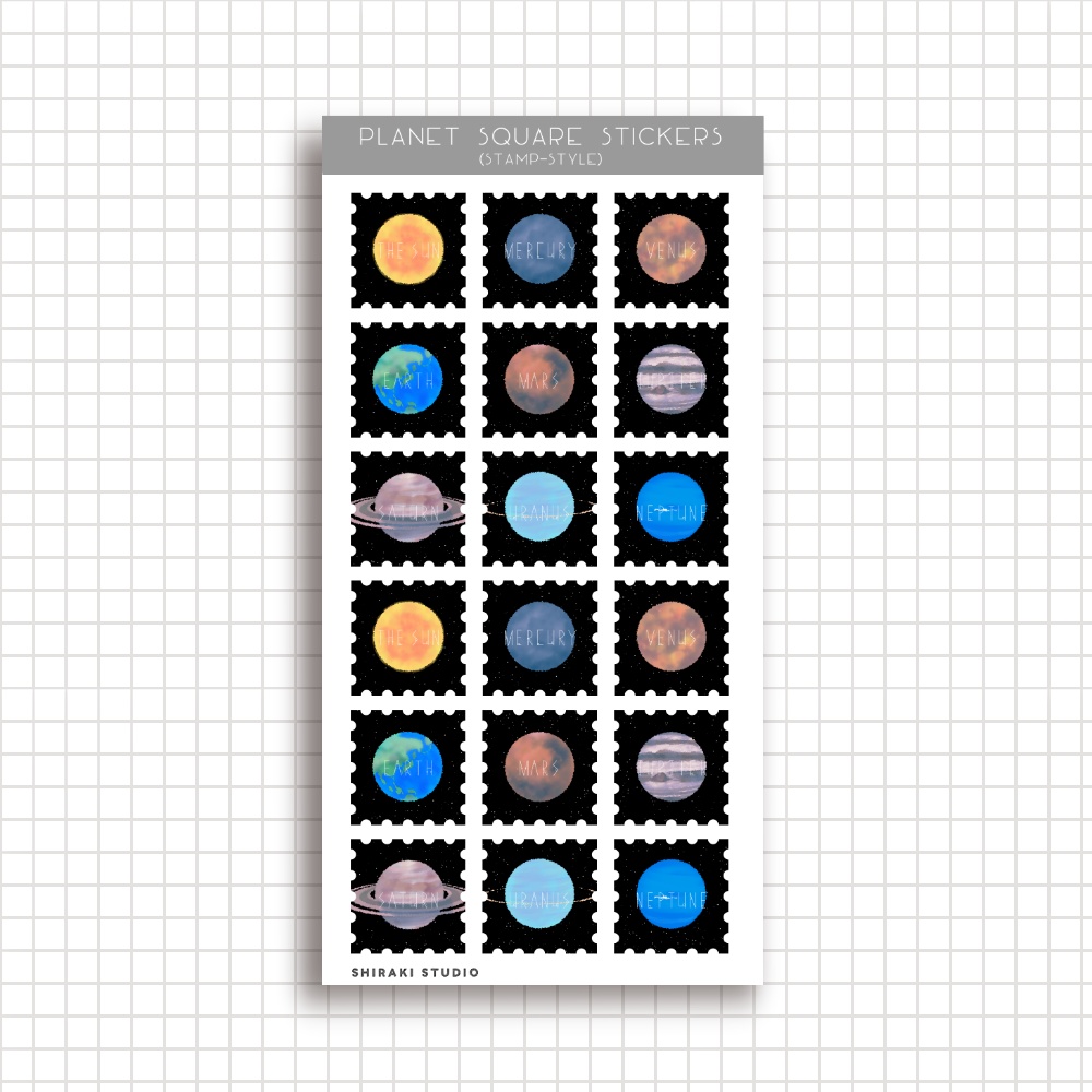 Planet Square Stickers（Stamp-Style）