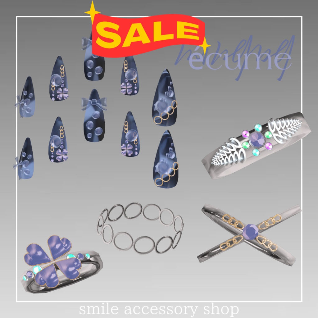 ✨SALE✨半額✨【VRC想定/16アバター対応】écume ネイル・指輪