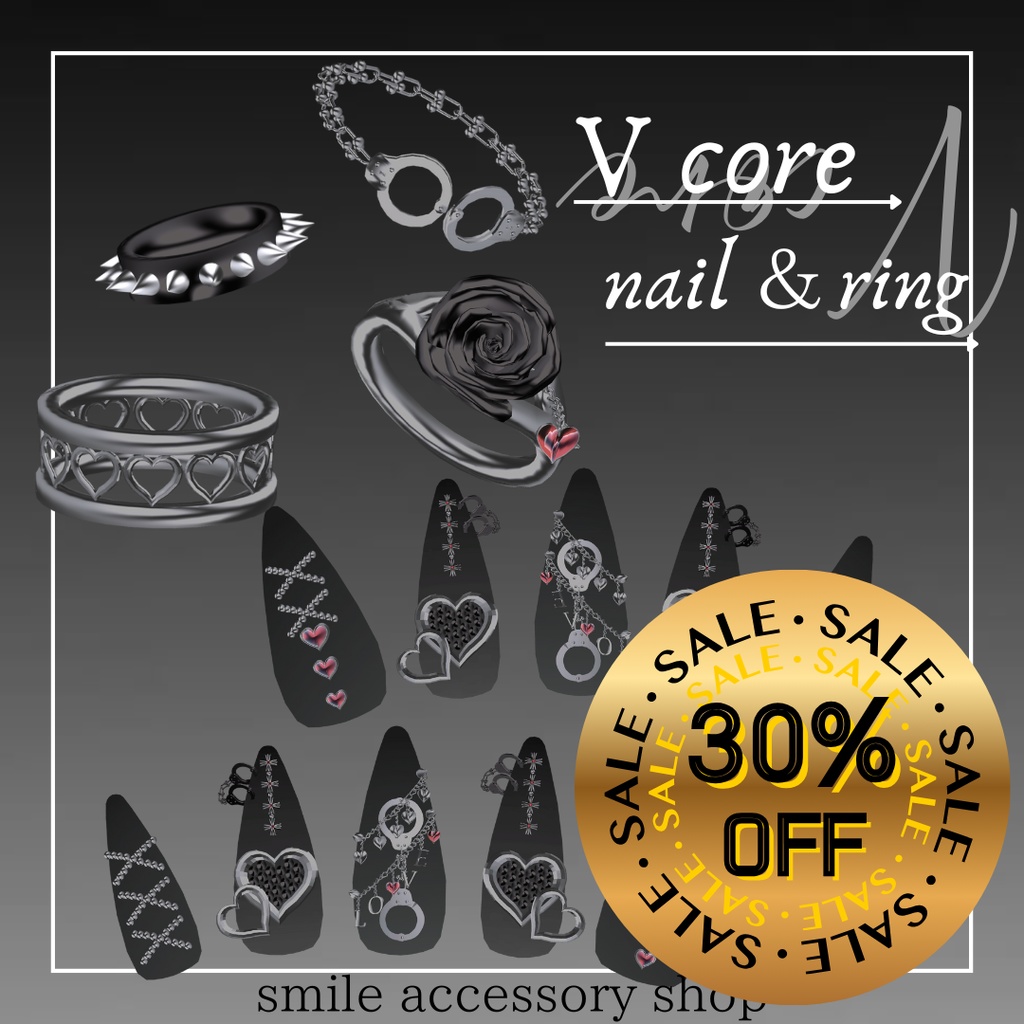 【VRC想定/23アバター対応】【MA対応】V core nail&ring