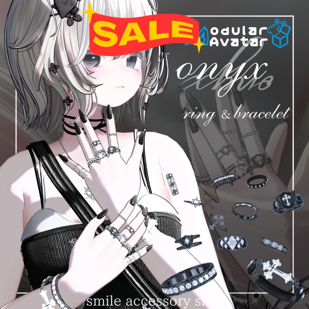 ✨SALE✨半額✨【VRC想定】【23アバター対応】『onyx』リング&ブレスレット【MA対応】