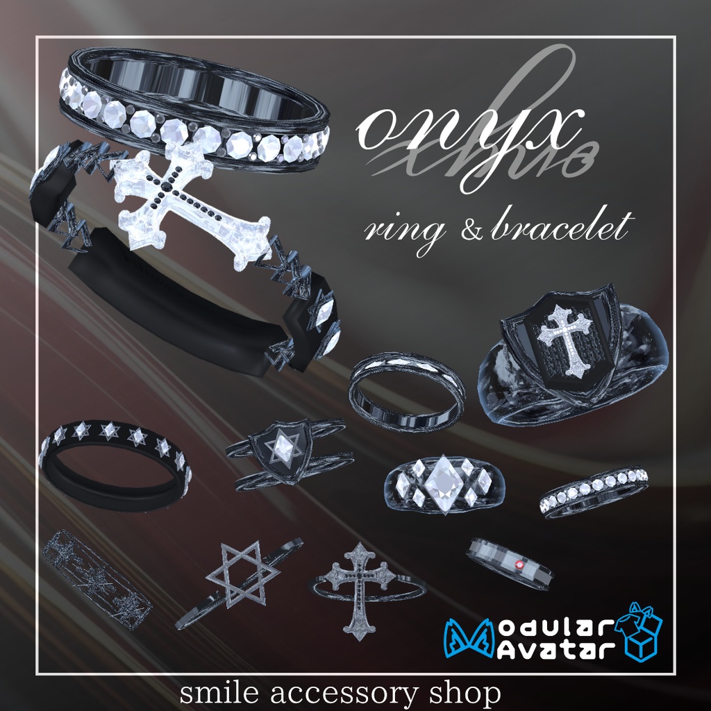 【VRC想定】【21アバター対応】『onyx』リング&ブレスレット【MA対応】