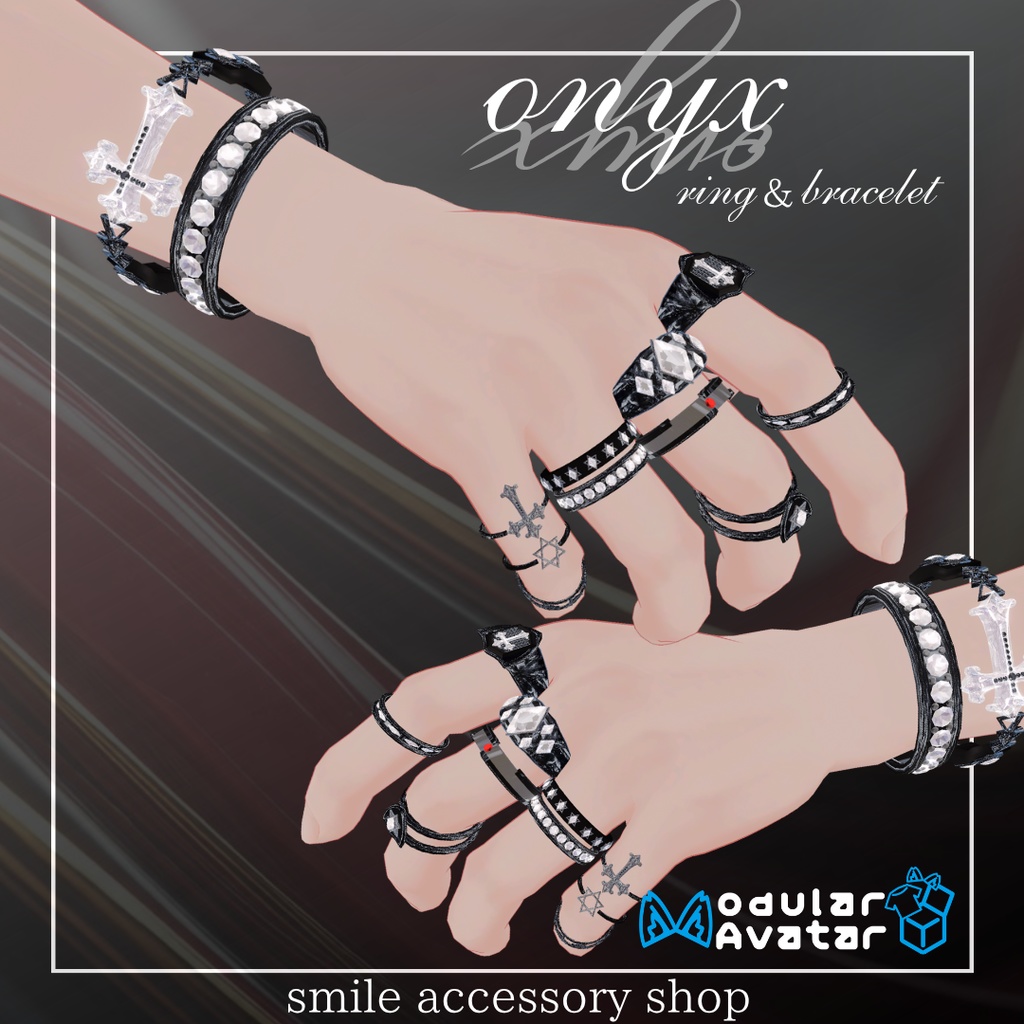 【VRC想定】【21アバター対応】『onyx』リング&ブレスレット【MA対応】