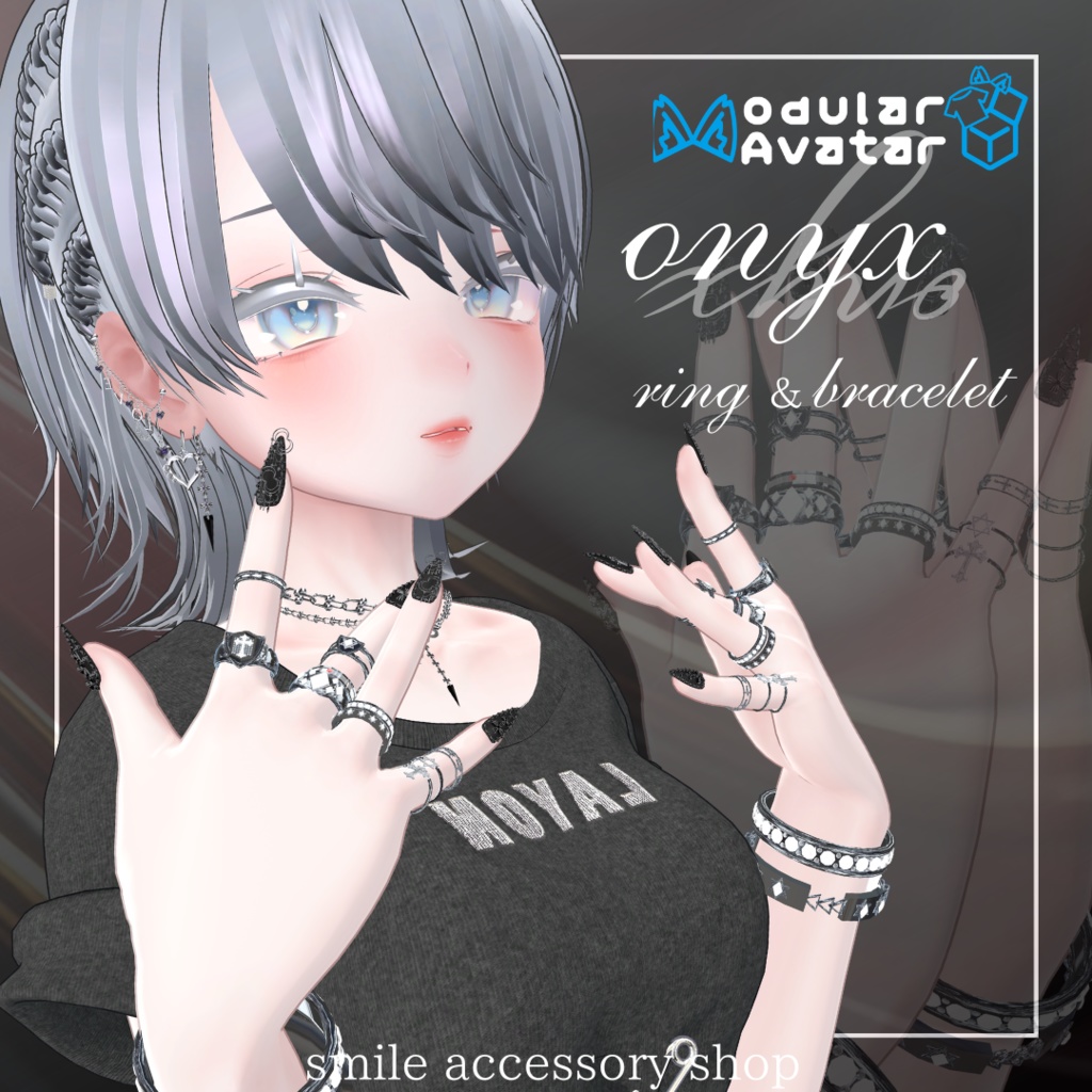 【VRC想定】【21アバター対応】『onyx』リング&ブレスレット【MA対応】