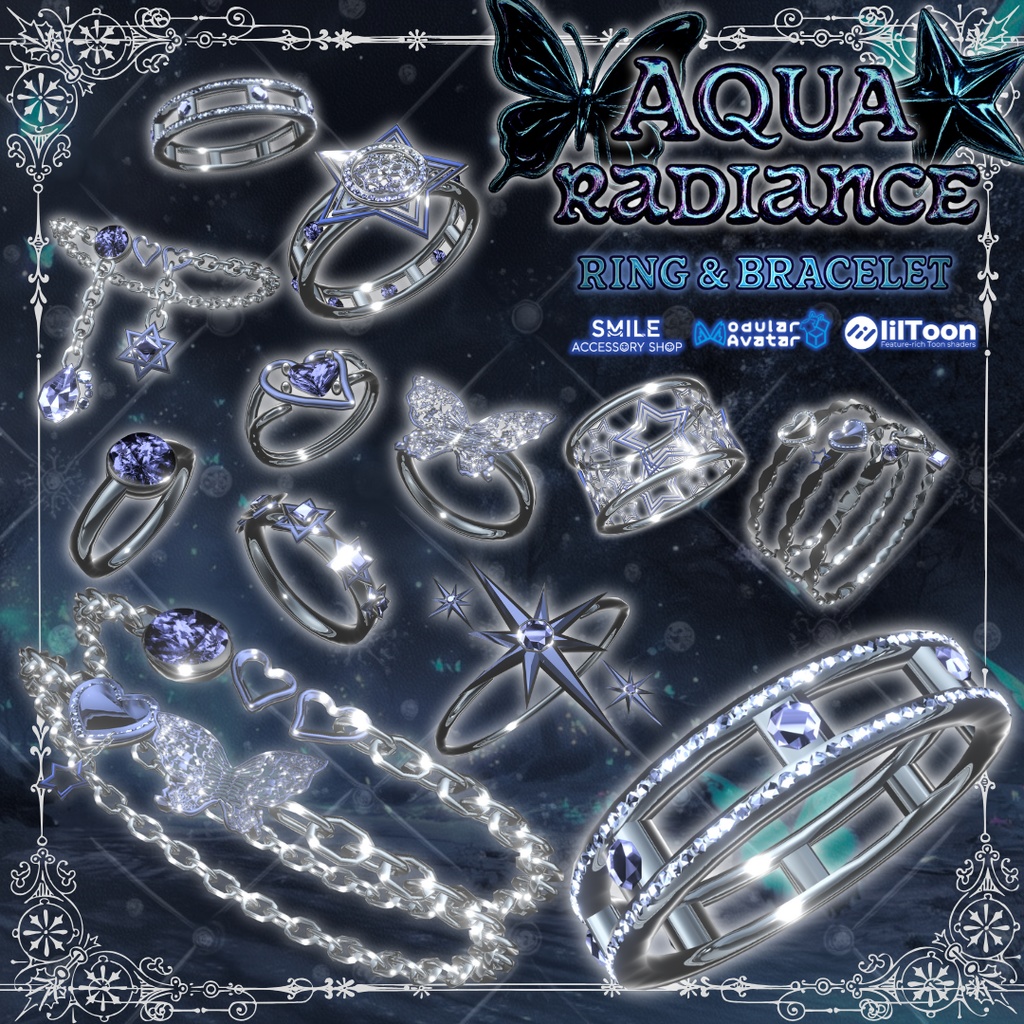 【20アバター対応】【MA対応】リング&ブレスレット『アクア・レディアンス』