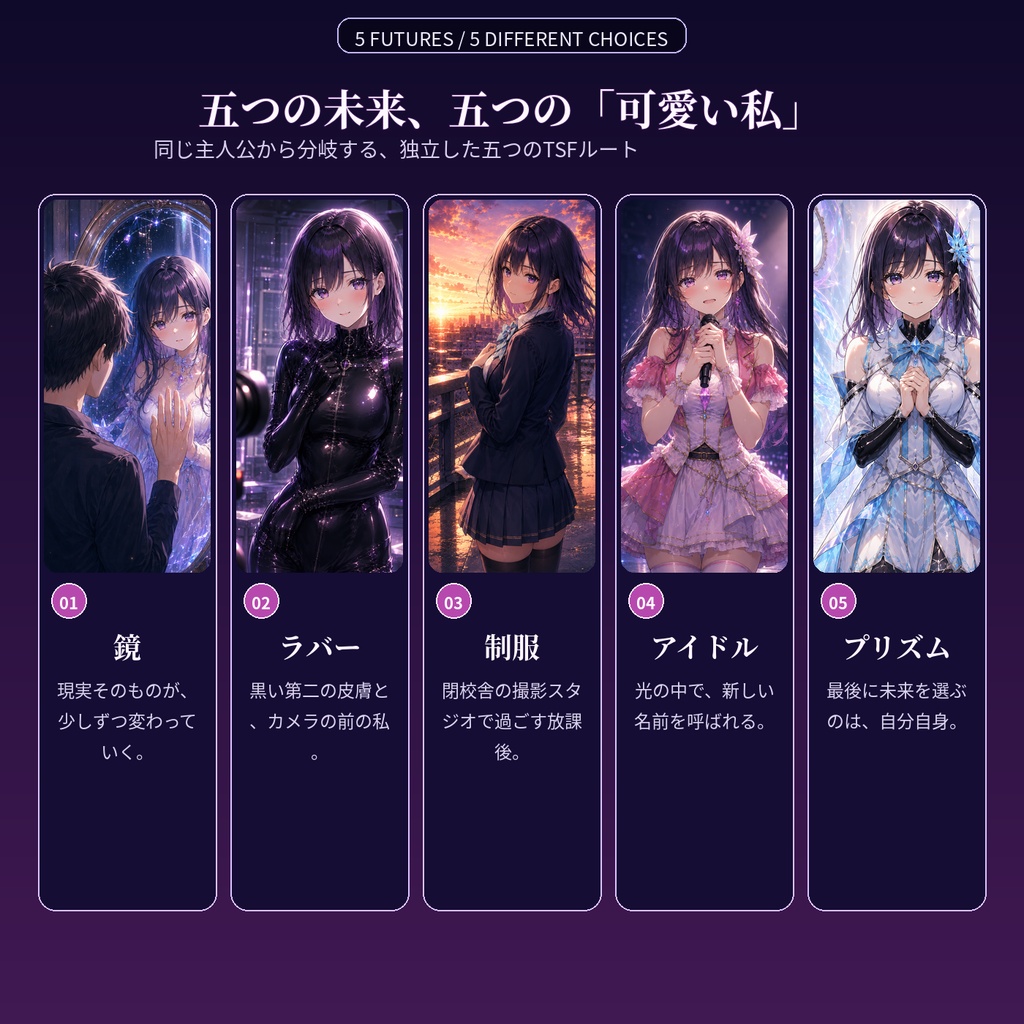僕が可愛くなる、五つの未来 ―鏡・ラバー・制服・アイドル・魔法のTSF短編集―【TSF小説】