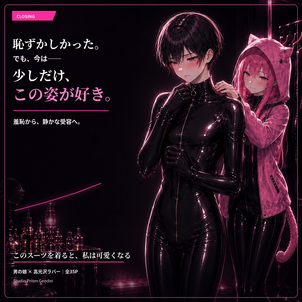【公開記念600円/男の娘×高光沢ラバーCG集】このスーツを着ると、私は可愛くなる
