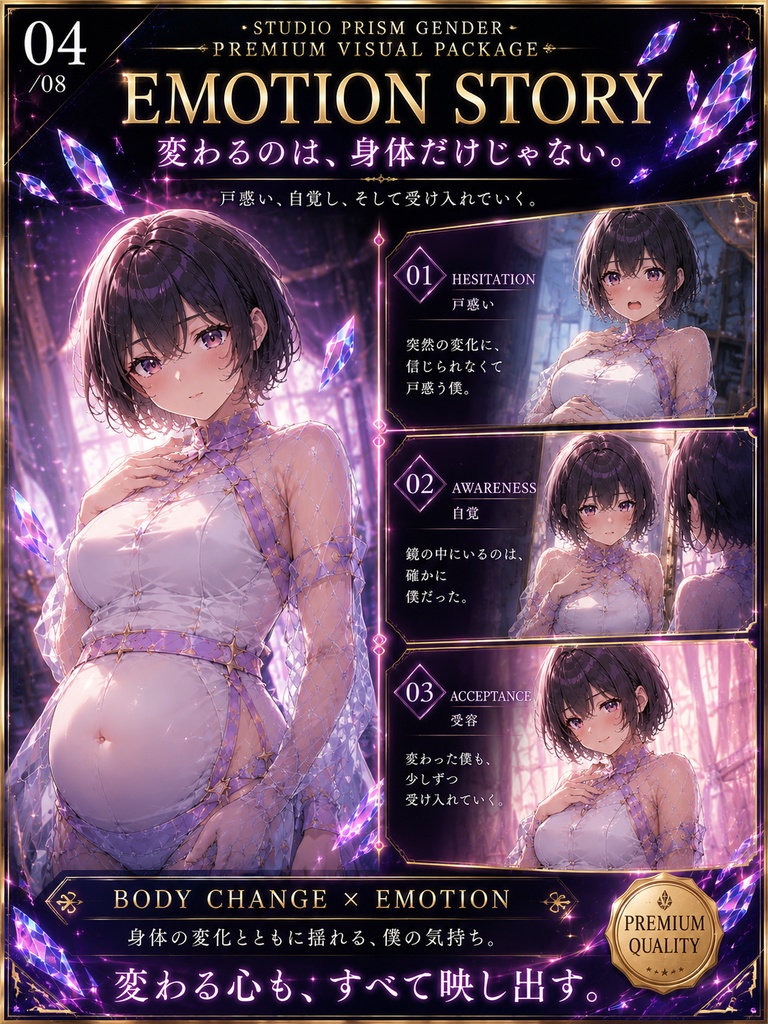 【公開記念セール】男の娘ボテ腹変身 ~膨らむ身体と、受け入れるまで~【TSF・男の娘変身CG集】