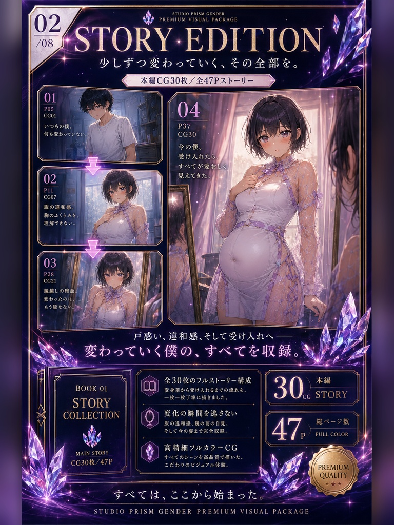 【公開記念セール】男の娘ボテ腹変身 ~膨らむ身体と、受け入れるまで~【TSF・男の娘変身CG集】