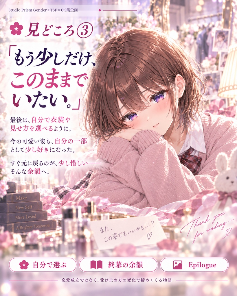 『男だった僕が、男の人から「可愛い」と言われる身体になりました』【男の娘TSF変身CG集】