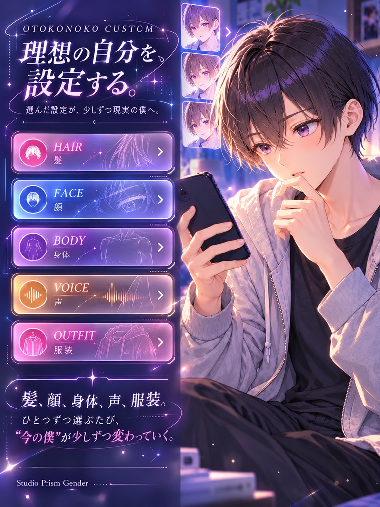 『男の娘化アプリを入れたら、僕の身体が設定どおりに変わっていく』【男の娘TSF変身CG集】