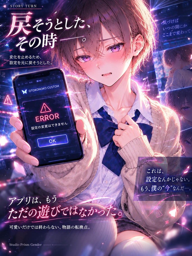 『男の娘化アプリを入れたら、僕の身体が設定どおりに変わっていく』【男の娘TSF変身CG集】
