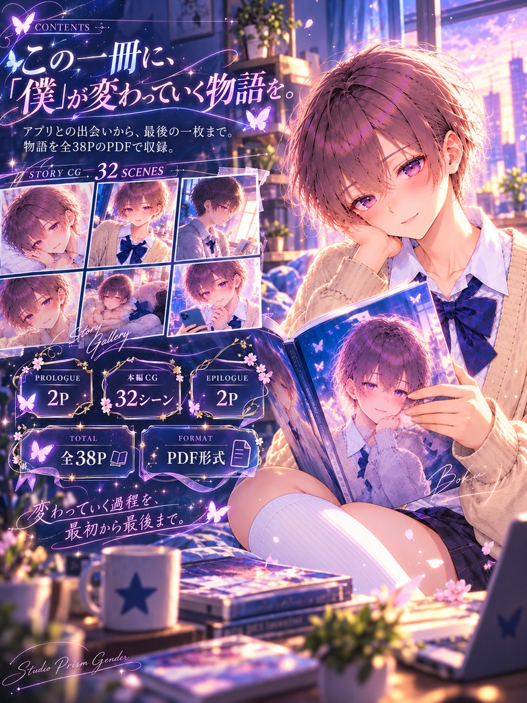 『男の娘化アプリを入れたら、僕の身体が設定どおりに変わっていく』【男の娘TSF変身CG集】