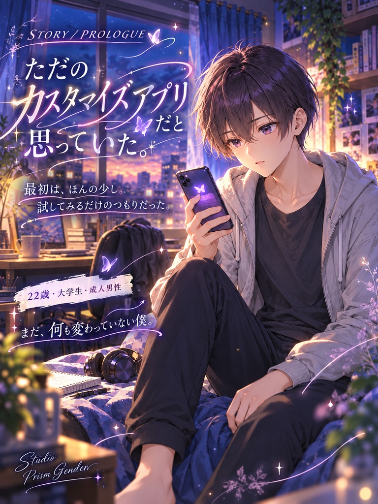 『男の娘化アプリを入れたら、僕の身体が設定どおりに変わっていく』【男の娘TSF変身CG集】